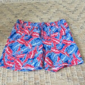 Tropical Red and Blue Men's Swim Trunks